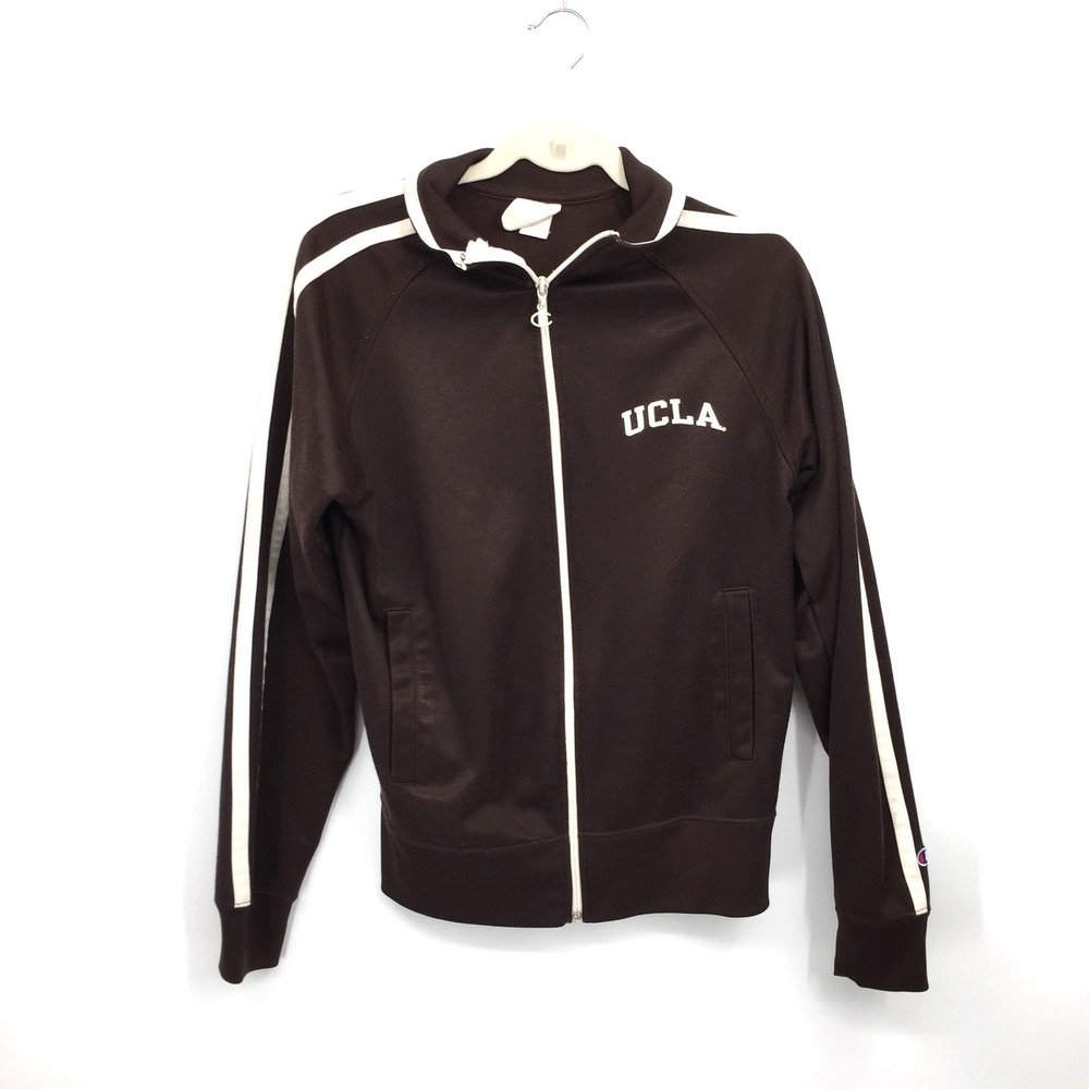 y2k vintage retro Champion Brown Cream Racer Stripe track jacket UCLA‎  Zip Up M